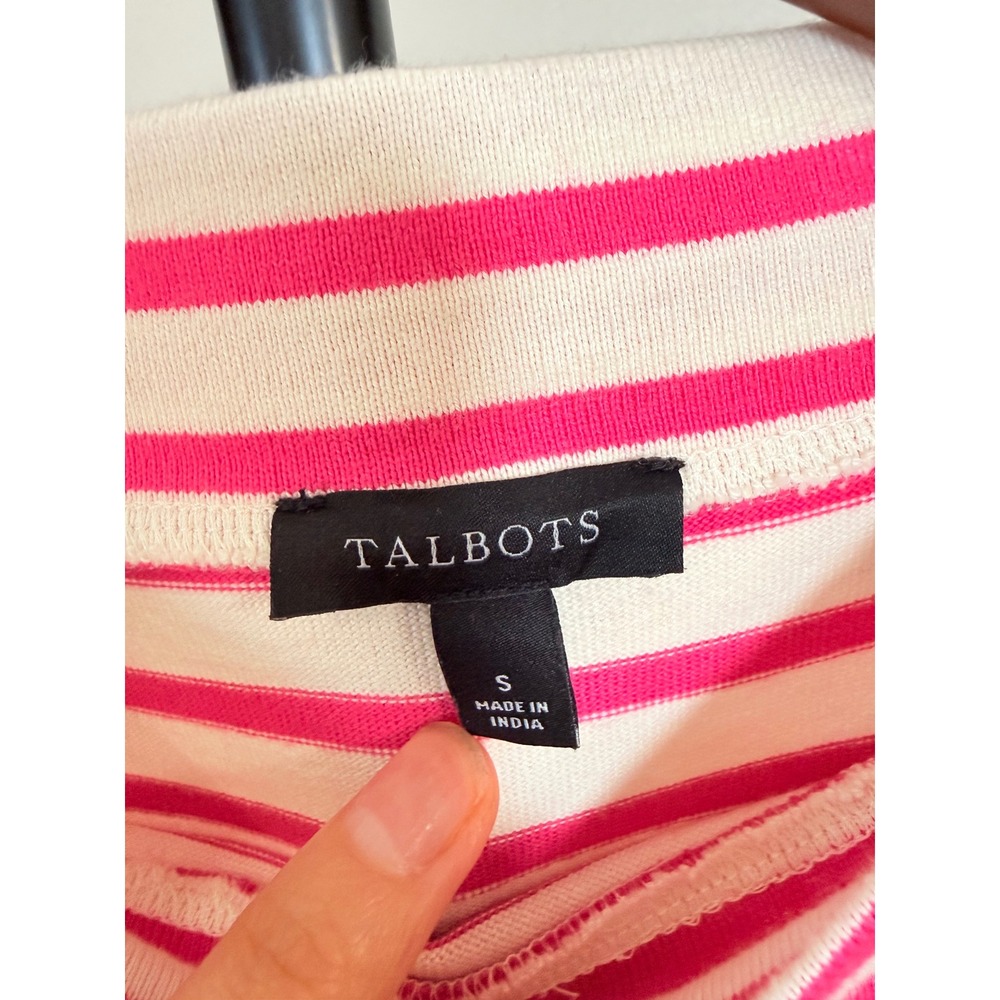 Talbots Pink White Striped Mock Neck Heart Eyelet Lace Long Sleeve Top Small - Picture 3 of 8
